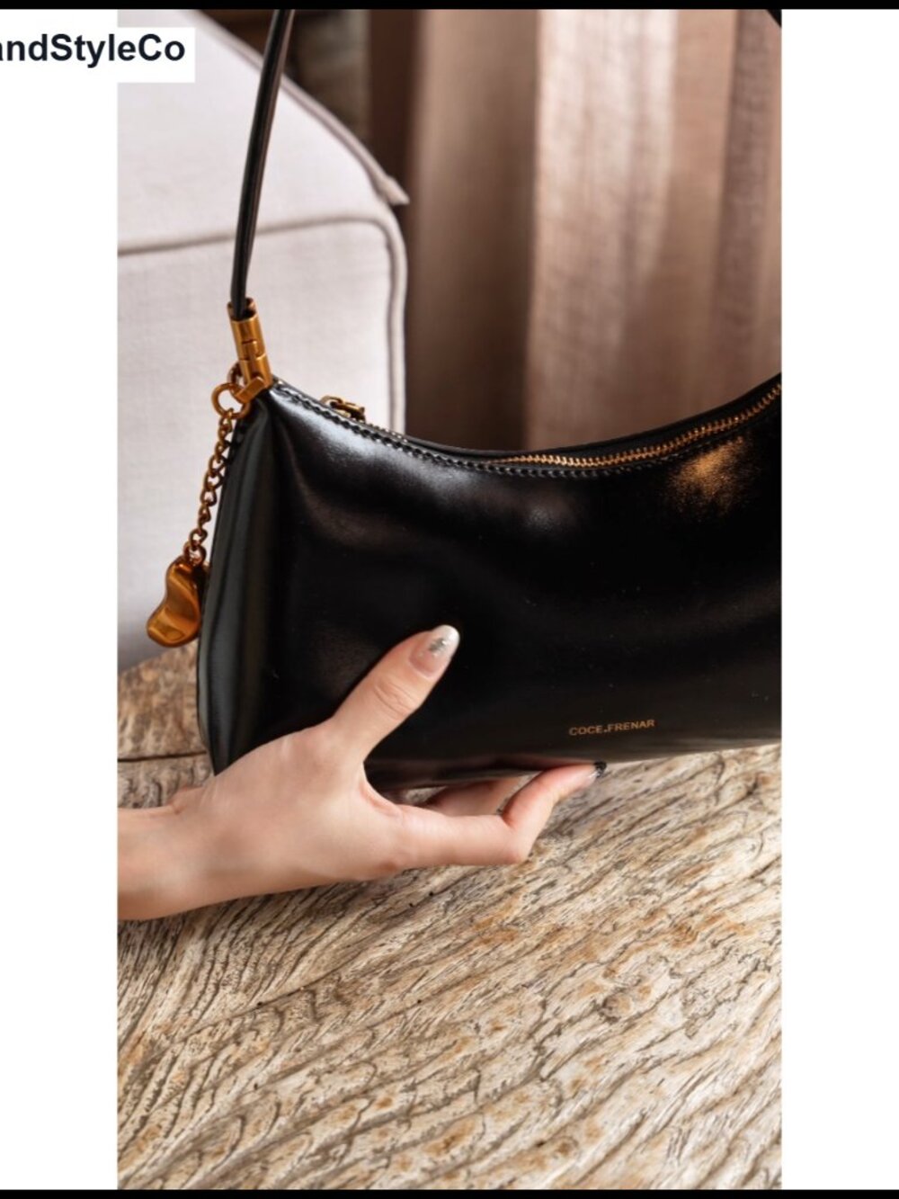 Faux Leather Crescent Crossbody Bag Adjustable Strap Zipper - Picture 6 of 6